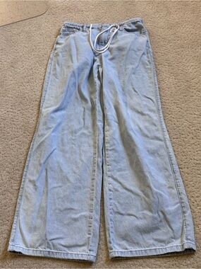 OAT New York Denim Pants Wide Leg Elastic Waist Drawstring 100% Cotton Size 4/27